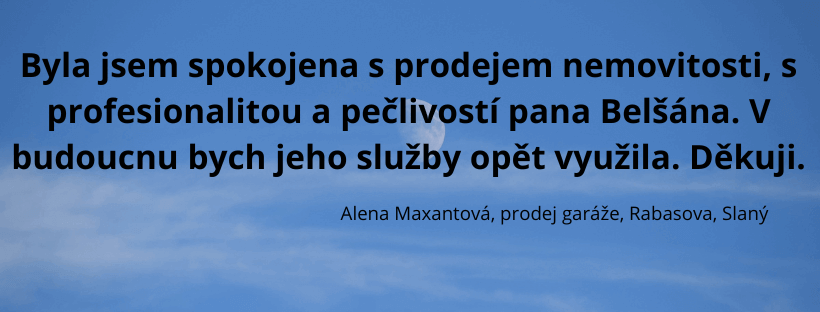 Reference spokojeného klienta Belšan Reality – prodej garáže ve Slaném
